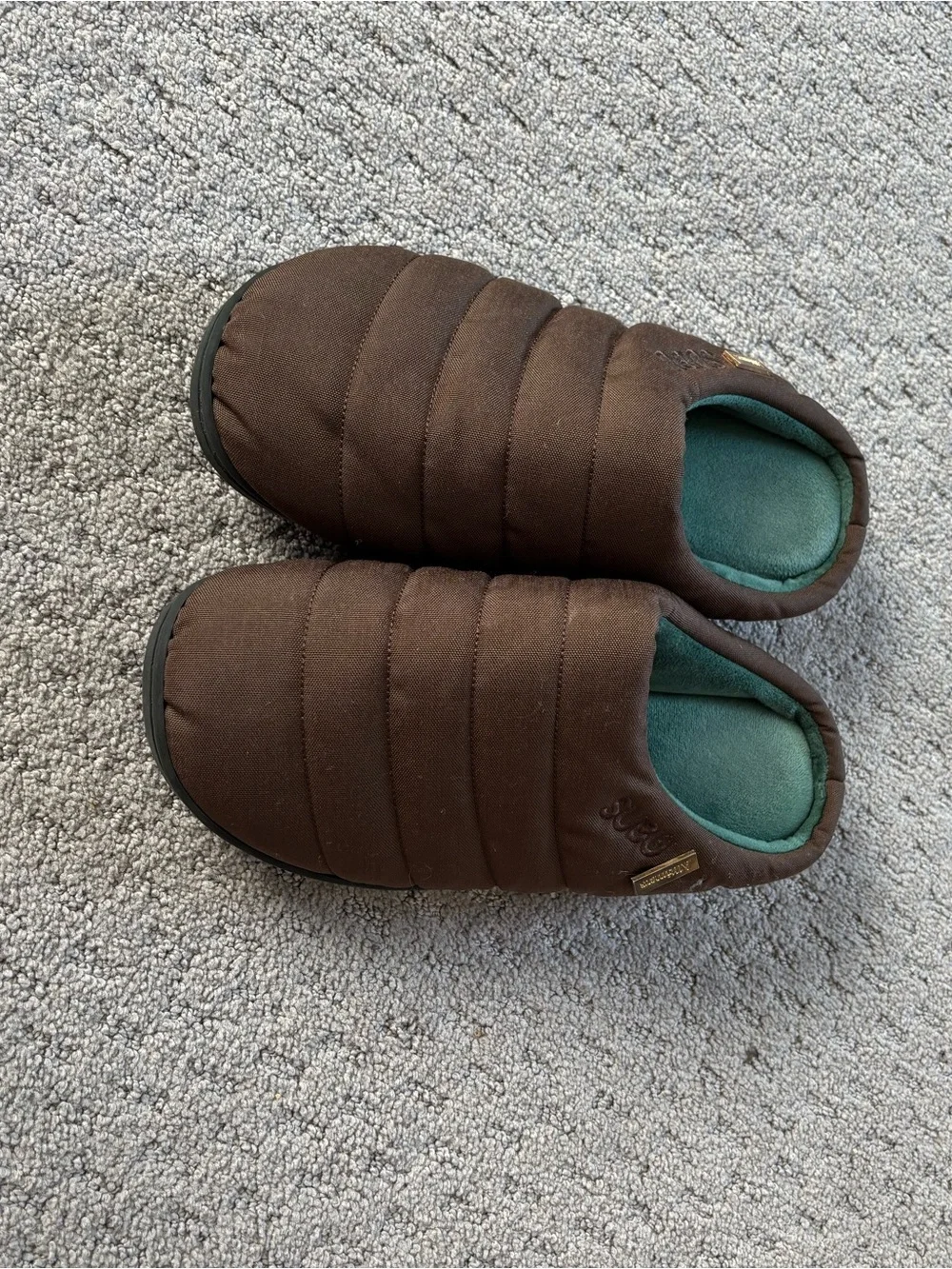 Men's Brown Quilted Slip-On House Shoes with Green Insole